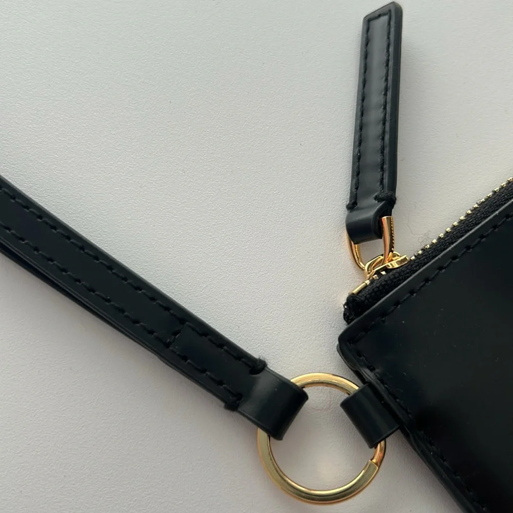 Madewell Black Leather Wristlet with Gold Ring